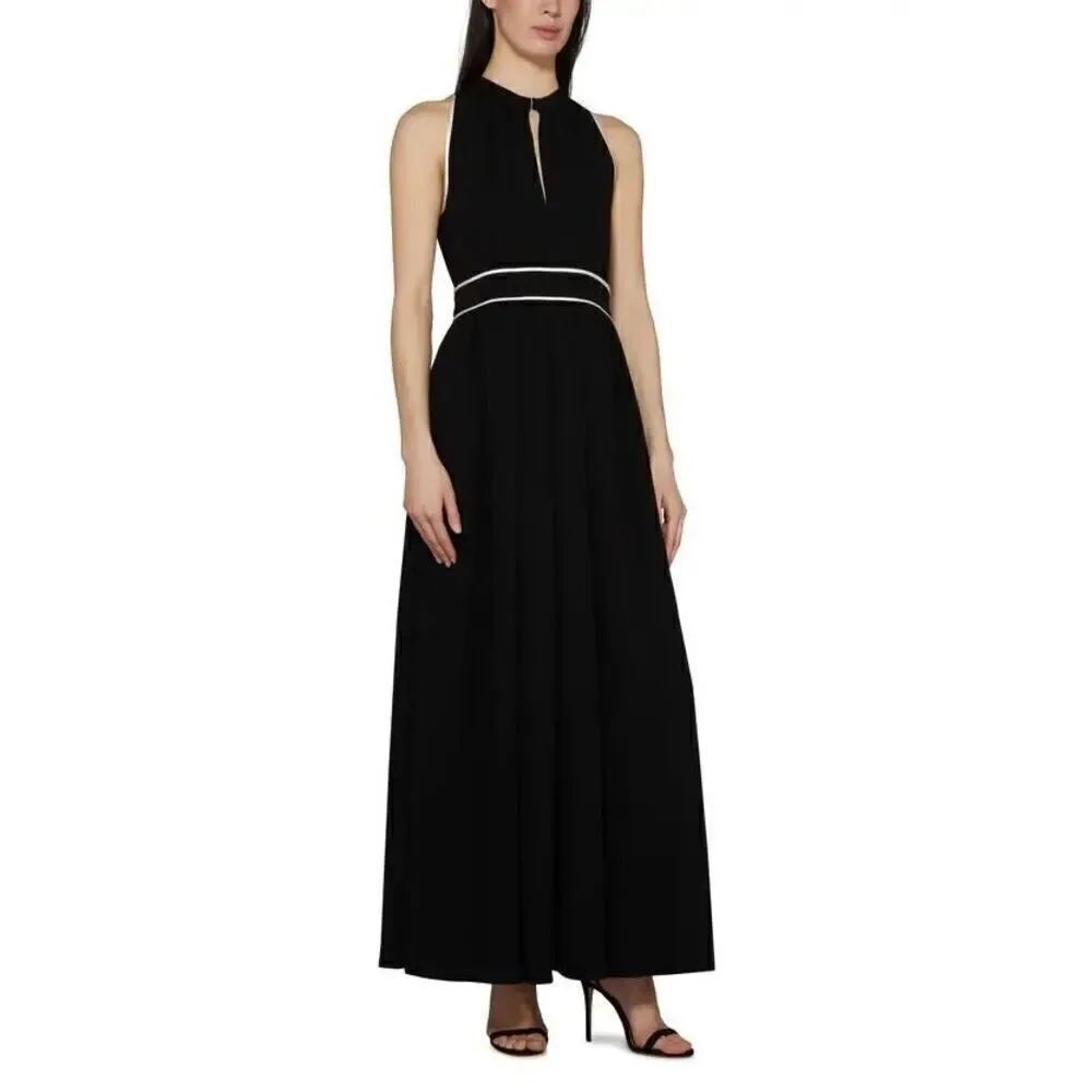 Max Mara Women's Black Contrast Trim Crepe Halter Once Maxi Dress Size 10 NWOT